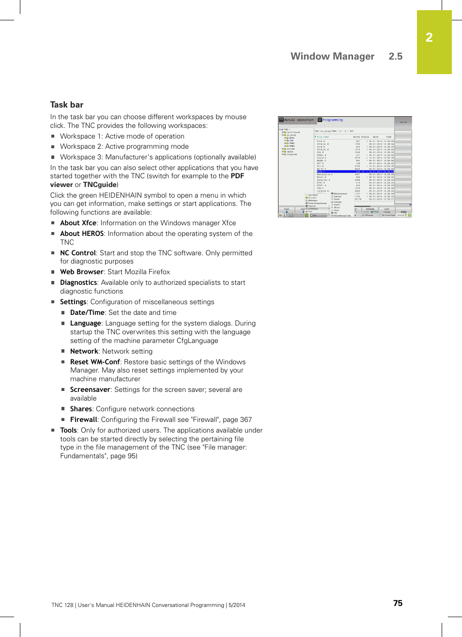 Task bar, Window manager 2.5 | HEIDENHAIN TNC 128 (77184x-02) User Manual | Page 75 / 513