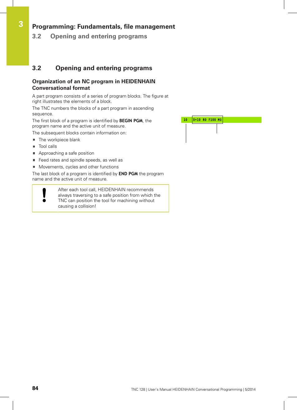 2 opening and entering programs, Opening and entering programs | HEIDENHAIN TNC 128 (77184x-02) User Manual | Page 84 / 513