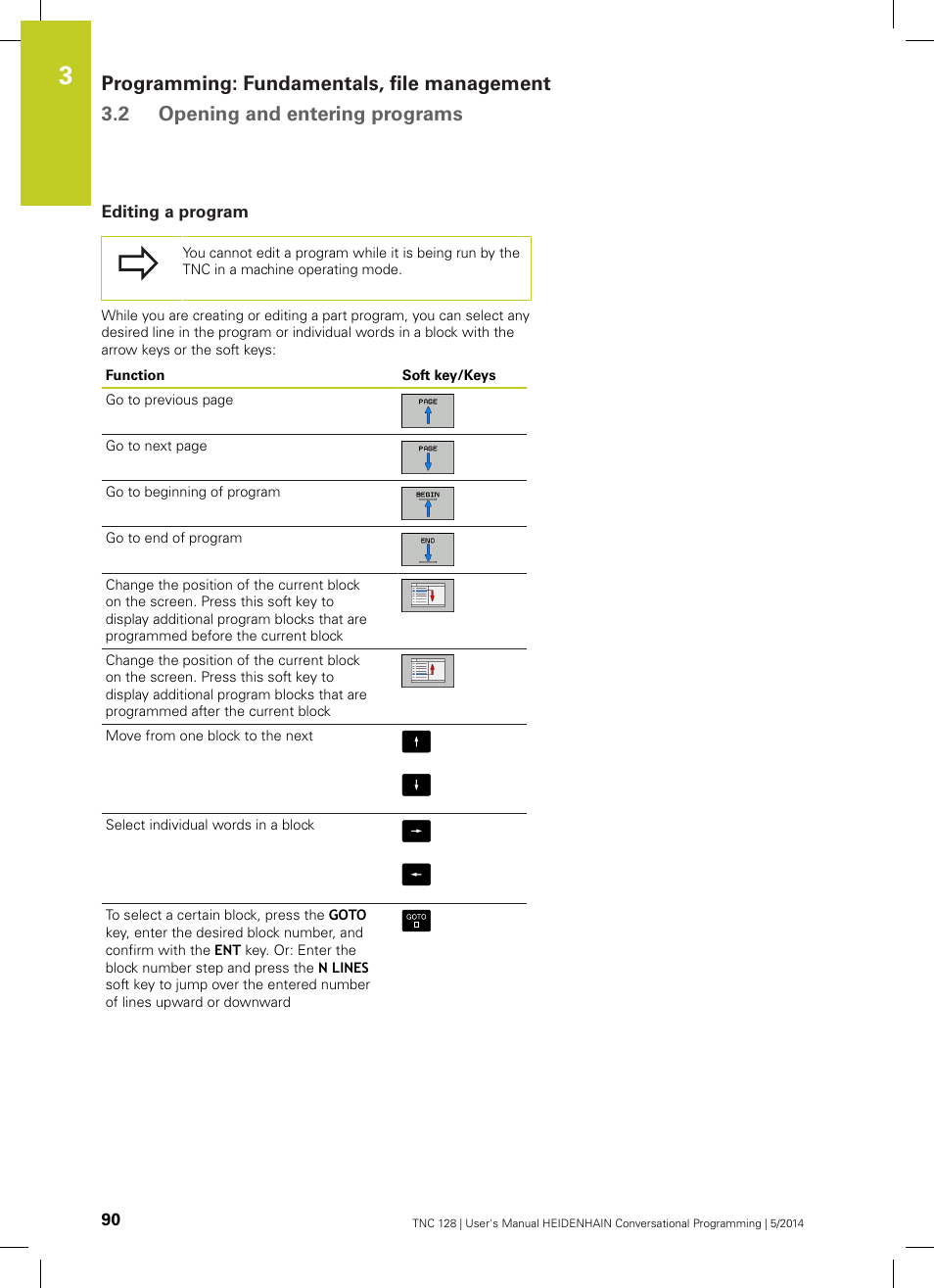 Editing a program | HEIDENHAIN TNC 128 (77184x-02) User Manual | Page 90 / 513