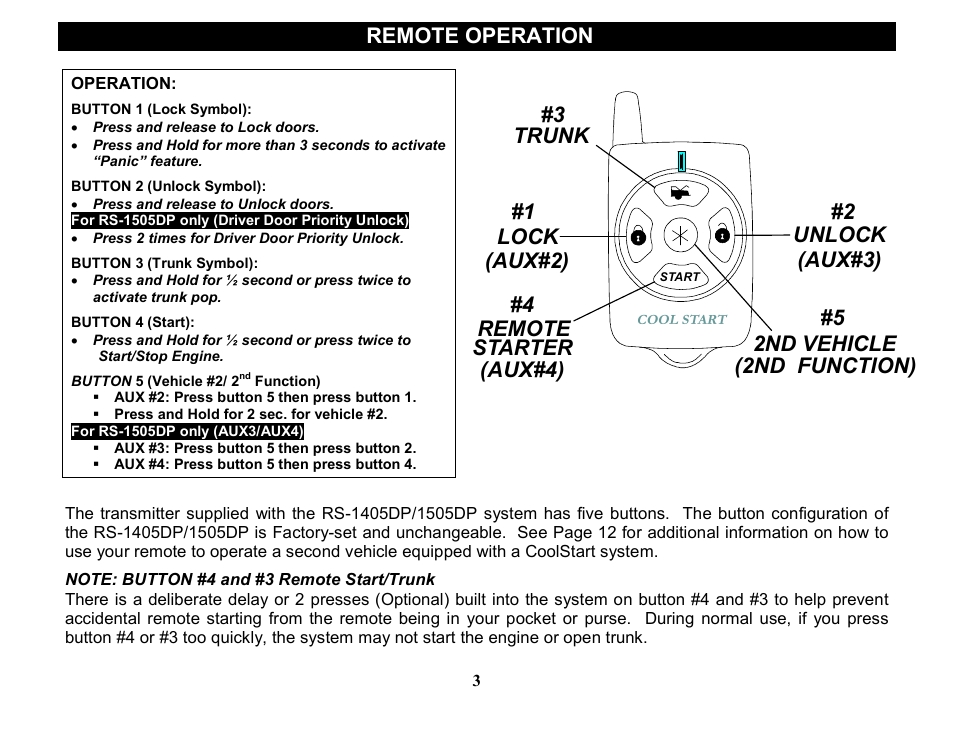 Remote operation, 2nd function) | Crimestopper Security Products RS-1505DP User Manual | Page 3 / 14