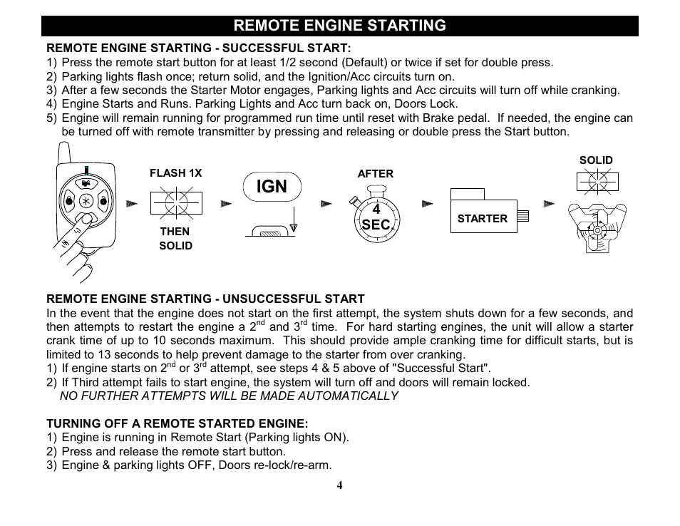 Remote engine starting | Crimestopper Security Products RS-1505DP User Manual | Page 4 / 14