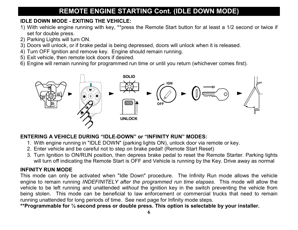 Remote engine starting cont. (idle down mode) | Crimestopper Security Products RS-1505DP User Manual | Page 6 / 14