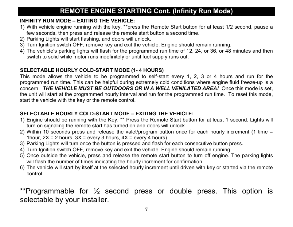 Remote engine starting cont. (infinity run mode) | Crimestopper Security Products RS-1505DP User Manual | Page 7 / 14