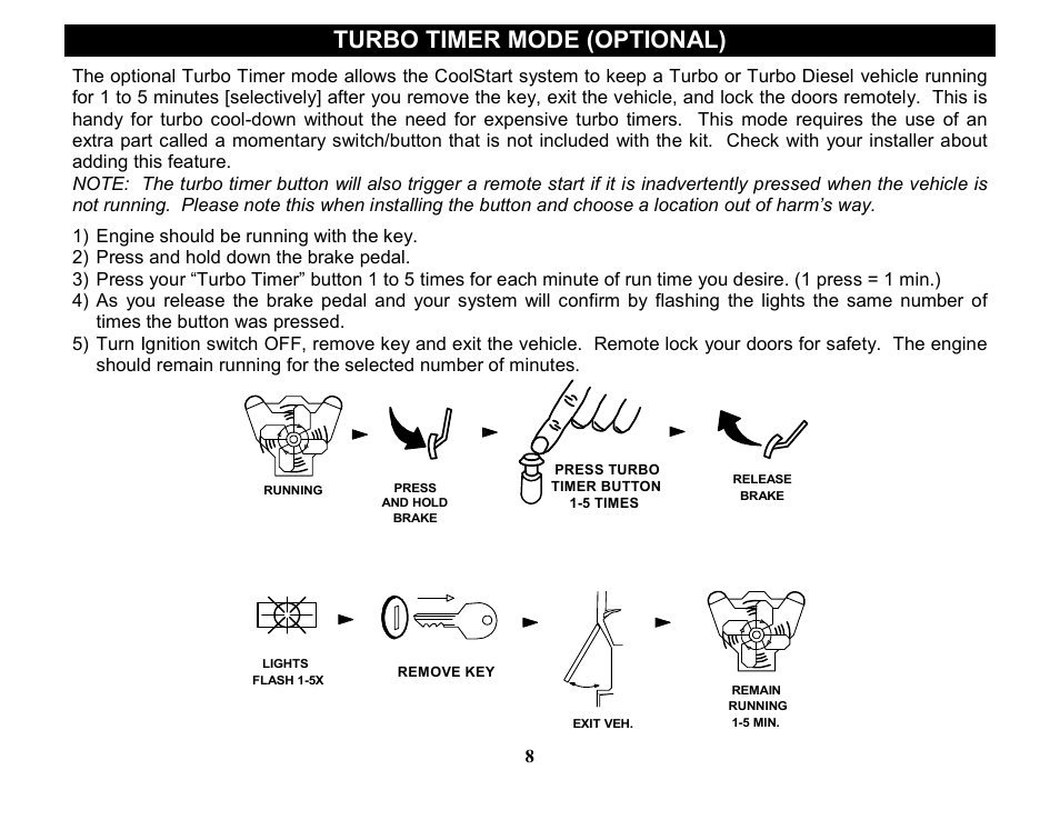 Turbo timer mode (optional) | Crimestopper Security Products RS-1505DP User Manual | Page 8 / 14