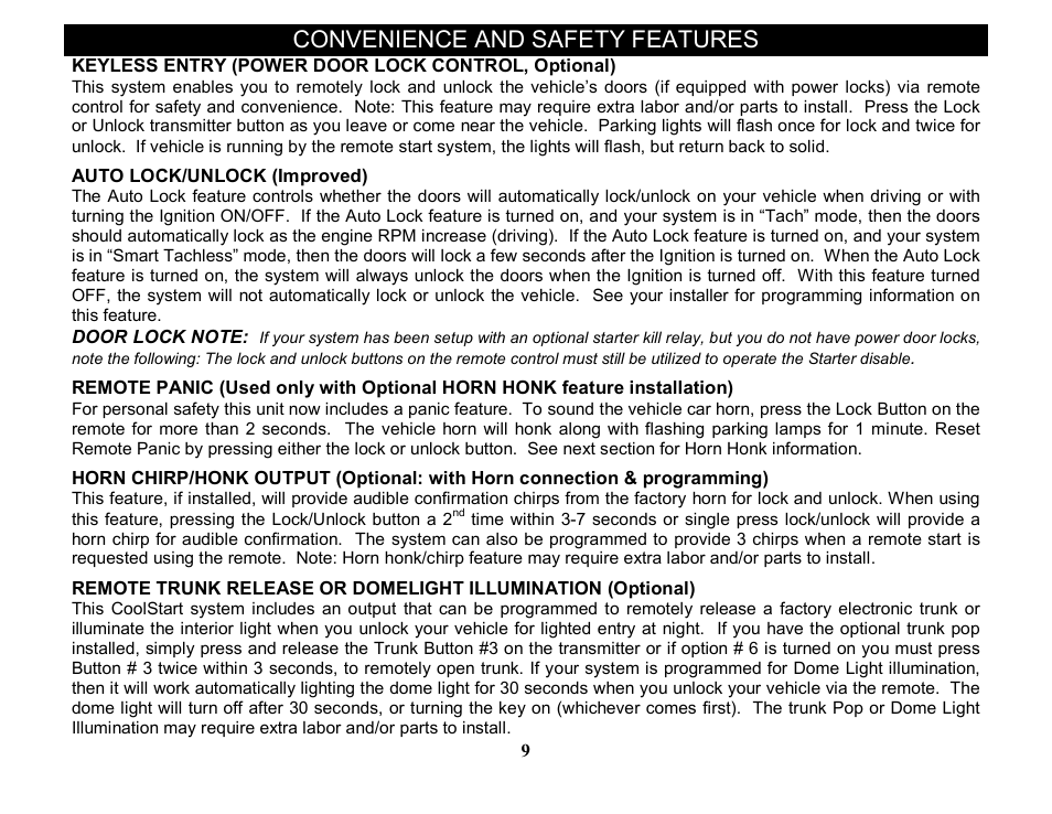 Convenience and safety features | Crimestopper Security Products RS-1505DP User Manual | Page 9 / 14