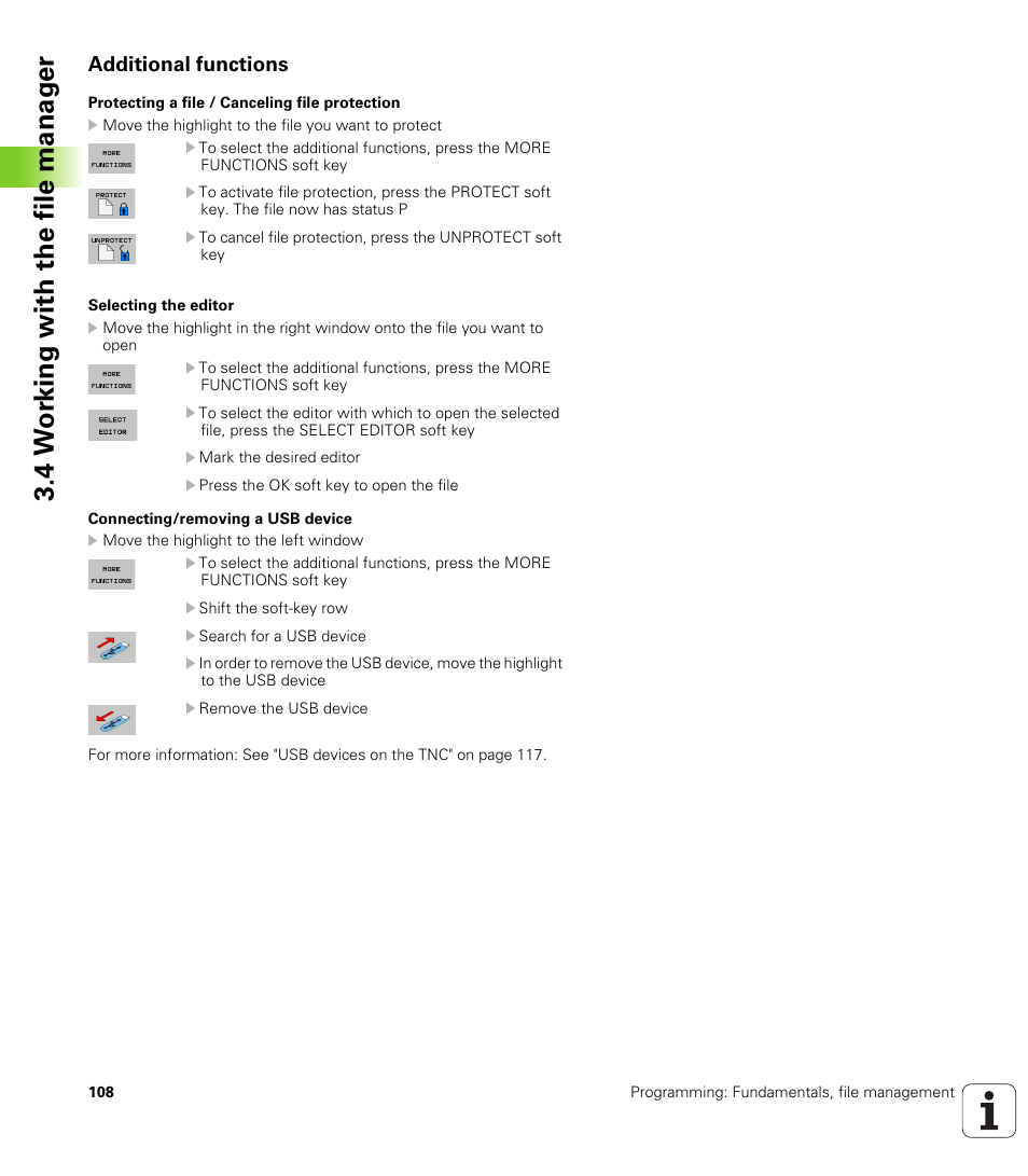 Additional functions, 4 w o rk ing with the file manag e r | HEIDENHAIN TNC 128 (77184x-01) User Manual | Page 108 / 505