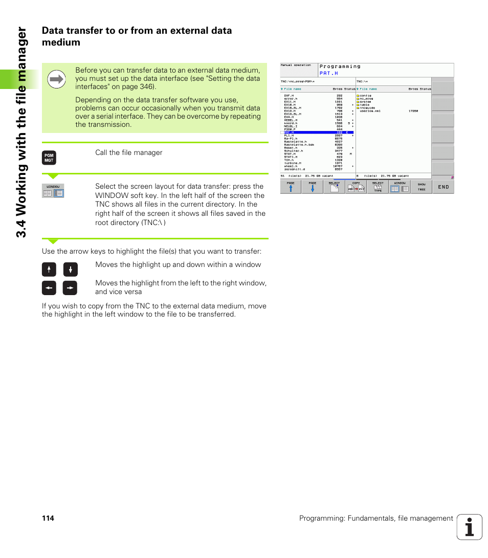Data transfer to or from an external data medium, 4 w o rk ing with the file manag e r | HEIDENHAIN TNC 128 (77184x-01) User Manual | Page 114 / 505