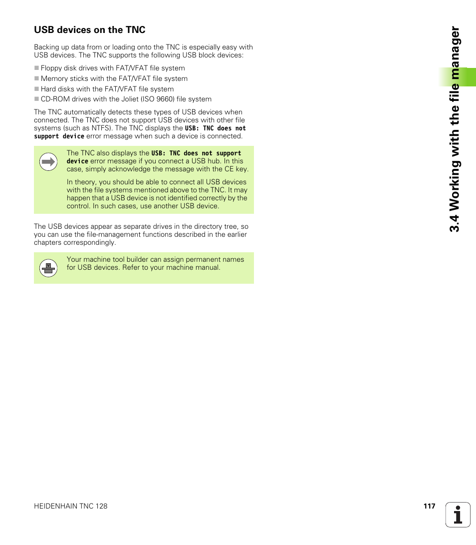 Usb devices on the tnc, 4 w o rk ing with the file manag e r | HEIDENHAIN TNC 128 (77184x-01) User Manual | Page 117 / 505
