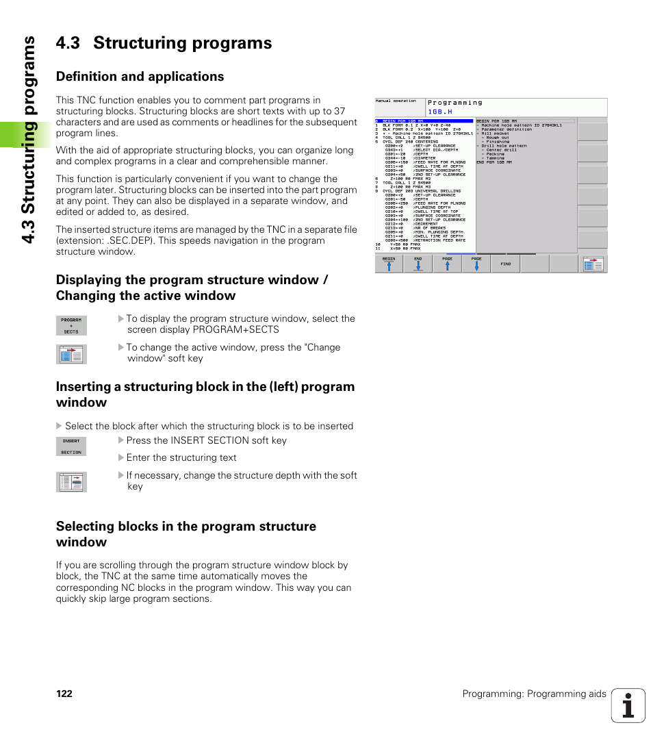 3 structuring programs, Definition and applications, Selecting blocks in the program structure window | HEIDENHAIN TNC 128 (77184x-01) User Manual | Page 122 / 505