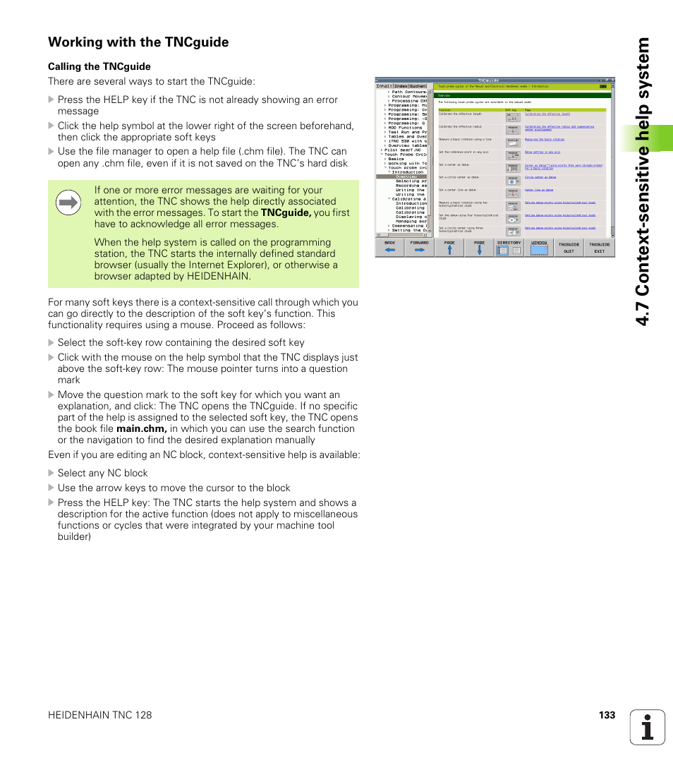 Working with the tncguide, 7 cont ext-sensitiv e help syst em | HEIDENHAIN TNC 128 (77184x-01) User Manual | Page 133 / 505