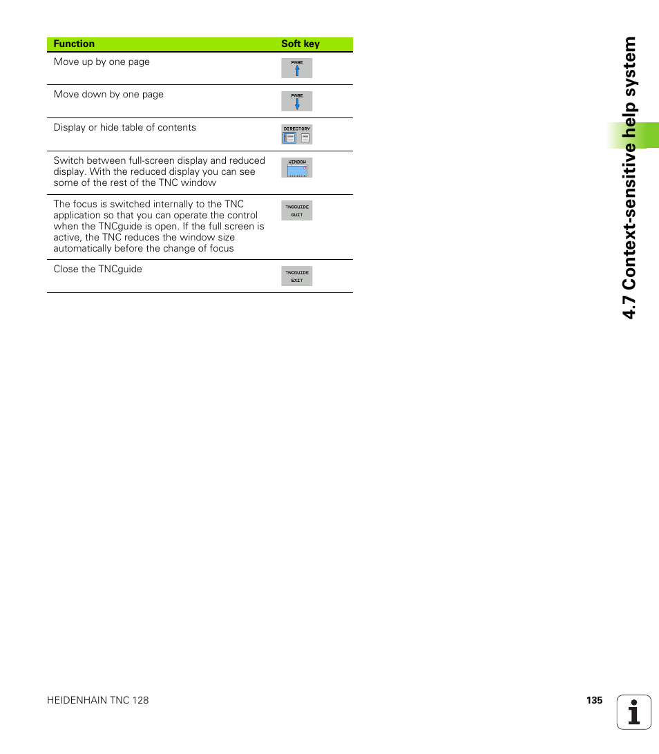 7 cont ext-sensitiv e help syst em | HEIDENHAIN TNC 128 (77184x-01) User Manual | Page 135 / 505