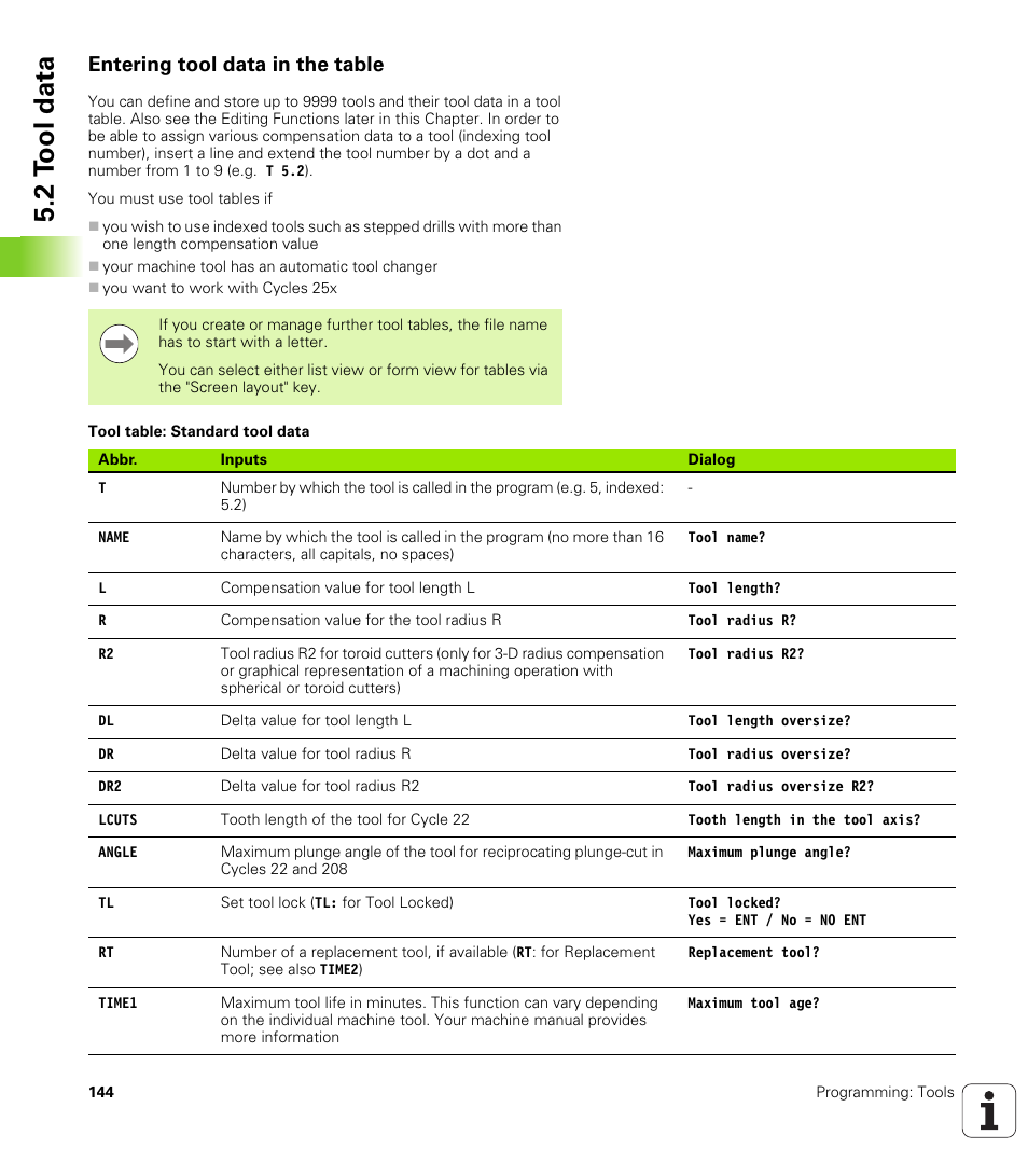 Entering tool data in the table, 2 t ool data | HEIDENHAIN TNC 128 (77184x-01) User Manual | Page 144 / 505