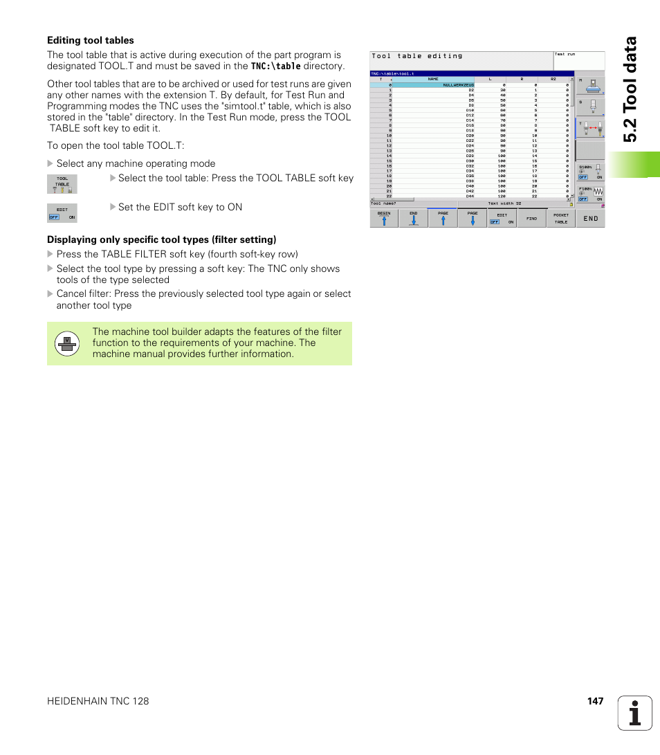 2 t ool data | HEIDENHAIN TNC 128 (77184x-01) User Manual | Page 147 / 505