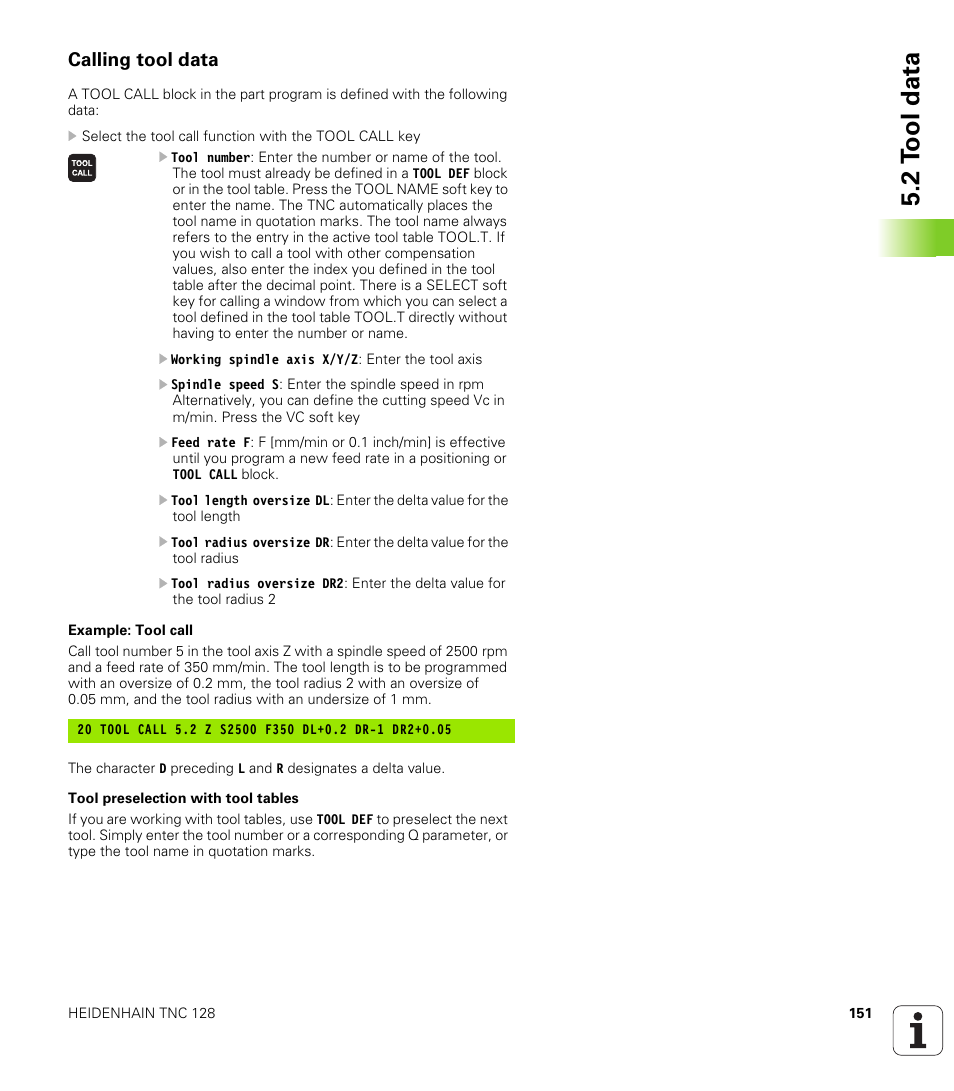 Calling tool data, 2 t ool data | HEIDENHAIN TNC 128 (77184x-01) User Manual | Page 151 / 505