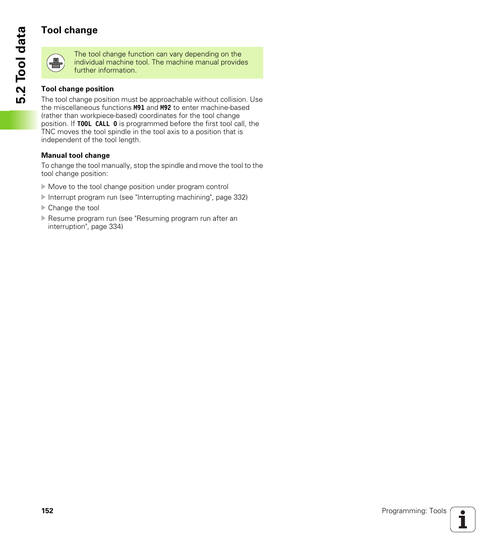Tool change, 2 t ool data | HEIDENHAIN TNC 128 (77184x-01) User Manual | Page 152 / 505