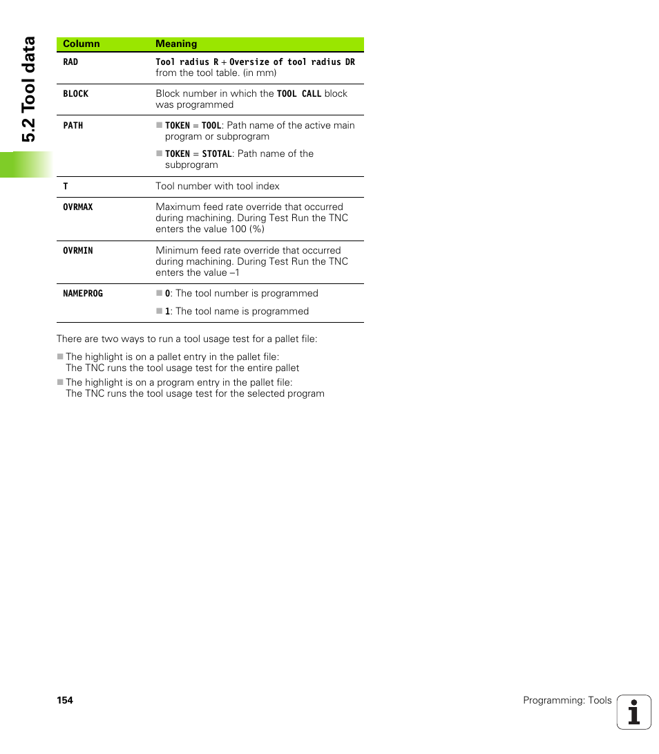 2 t ool data | HEIDENHAIN TNC 128 (77184x-01) User Manual | Page 154 / 505