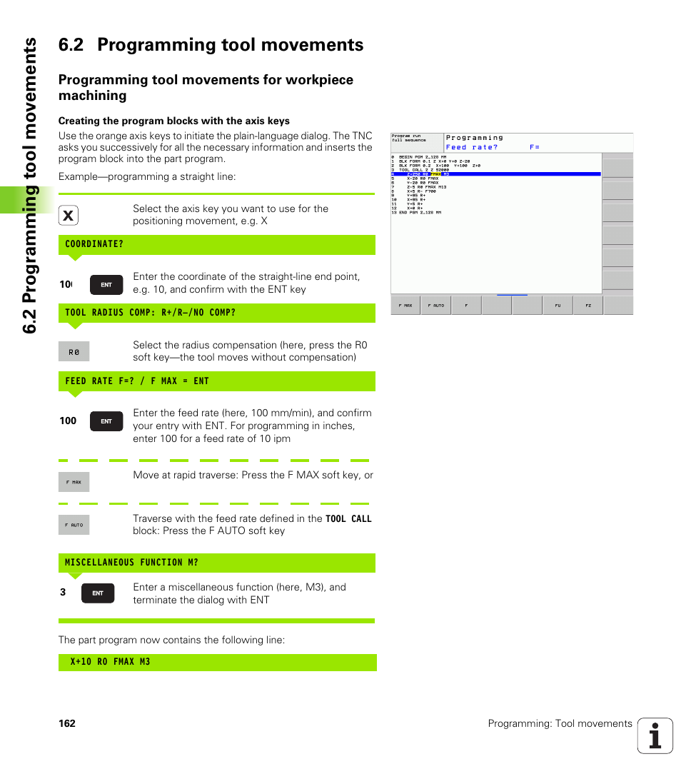 2 programming tool movements, Programming tool movements for workpiece machining | HEIDENHAIN TNC 128 (77184x-01) User Manual | Page 162 / 505
