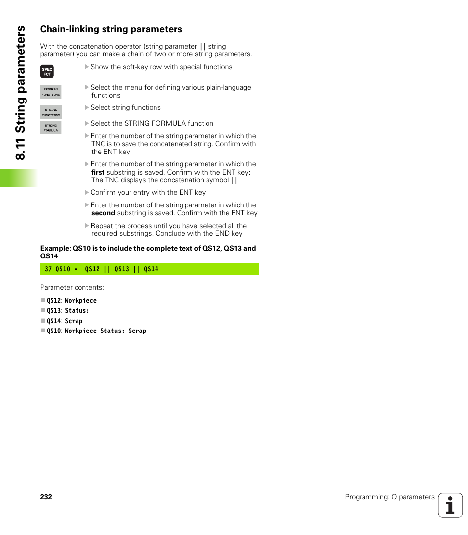 Chain-linking string parameters, 1 1 str ing par a met e rs | HEIDENHAIN TNC 128 (77184x-01) User Manual | Page 232 / 505