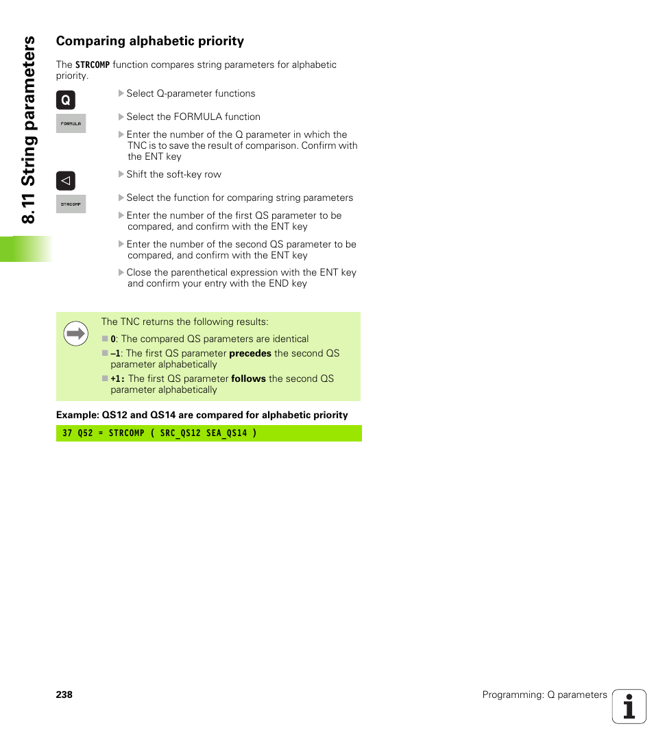 Comparing alphabetic priority, 1 1 str ing par a met e rs | HEIDENHAIN TNC 128 (77184x-01) User Manual | Page 238 / 505