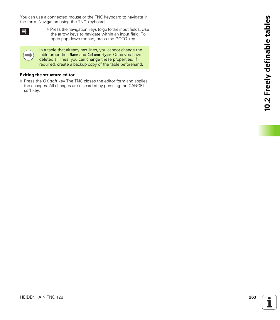 10 .2 f reely definable tables | HEIDENHAIN TNC 128 (77184x-01) User Manual | Page 263 / 505