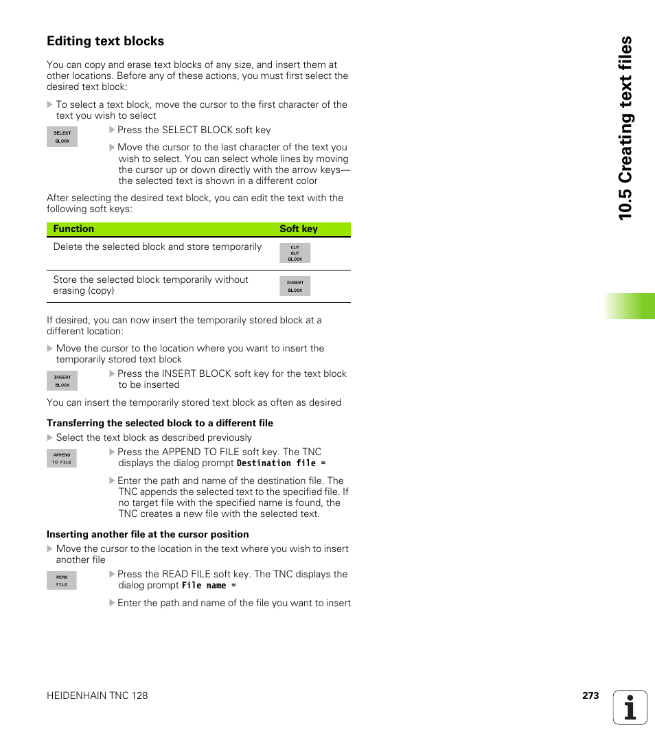 Editing text blocks, 10 .5 cr eating t e xt files | HEIDENHAIN TNC 128 (77184x-01) User Manual | Page 273 / 505