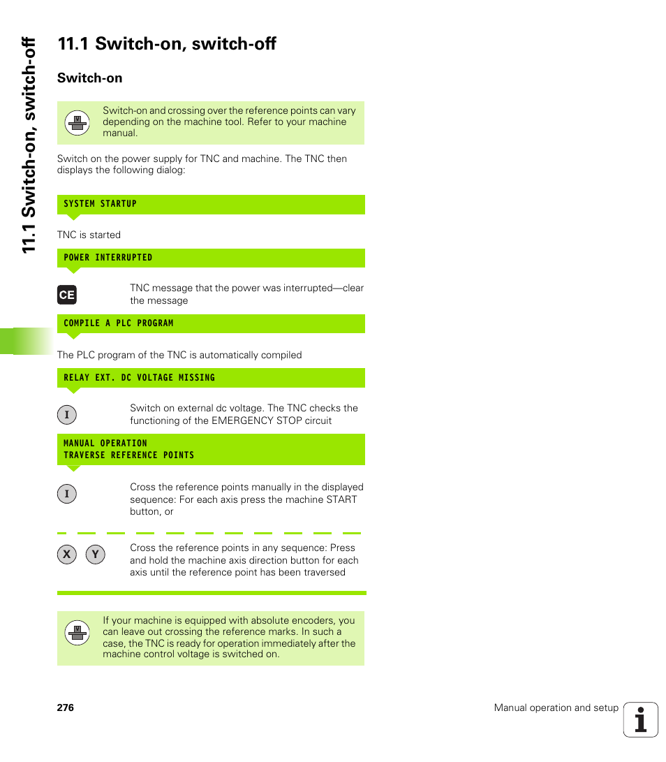 1 switch-on, switch-off, Switch-on | HEIDENHAIN TNC 128 (77184x-01) User Manual | Page 276 / 505
