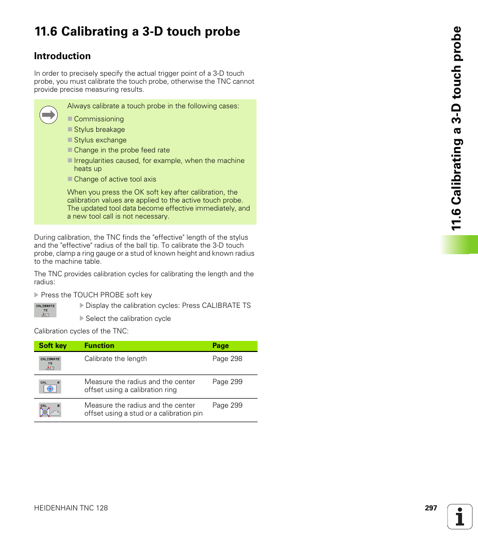 6 calibrating a 3-d touch probe, Introduction | HEIDENHAIN TNC 128 (77184x-01) User Manual | Page 297 / 505
