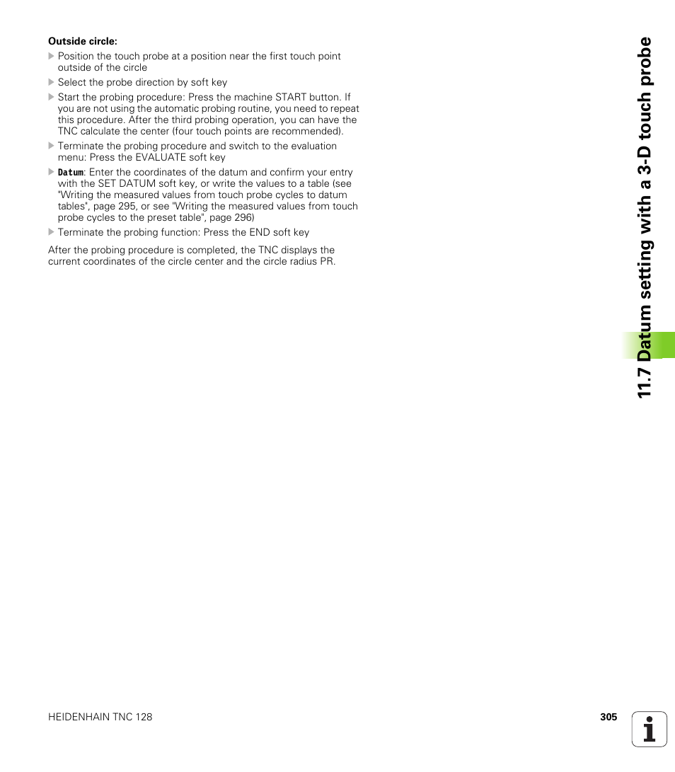 7 d a tu m set ting with a 3-d t o uc h pr obe | HEIDENHAIN TNC 128 (77184x-01) User Manual | Page 305 / 505
