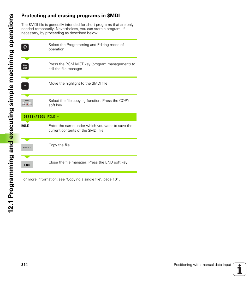 Protecting and erasing programs in $mdi | HEIDENHAIN TNC 128 (77184x-01) User Manual | Page 314 / 505