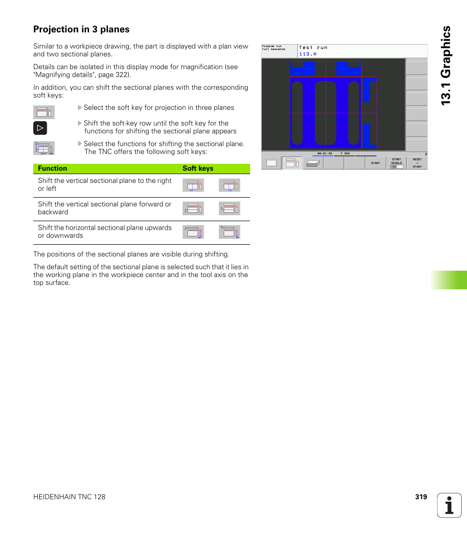 Projection in 3 planes, 1 gr aphics | HEIDENHAIN TNC 128 (77184x-01) User Manual | Page 319 / 505