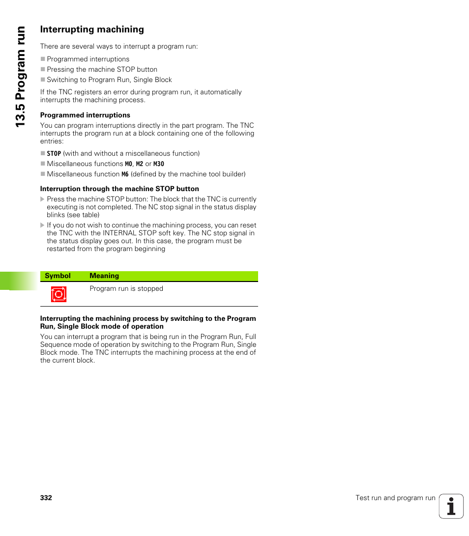 Interrupting machining, 5 pr ogr am r u n | HEIDENHAIN TNC 128 (77184x-01) User Manual | Page 332 / 505