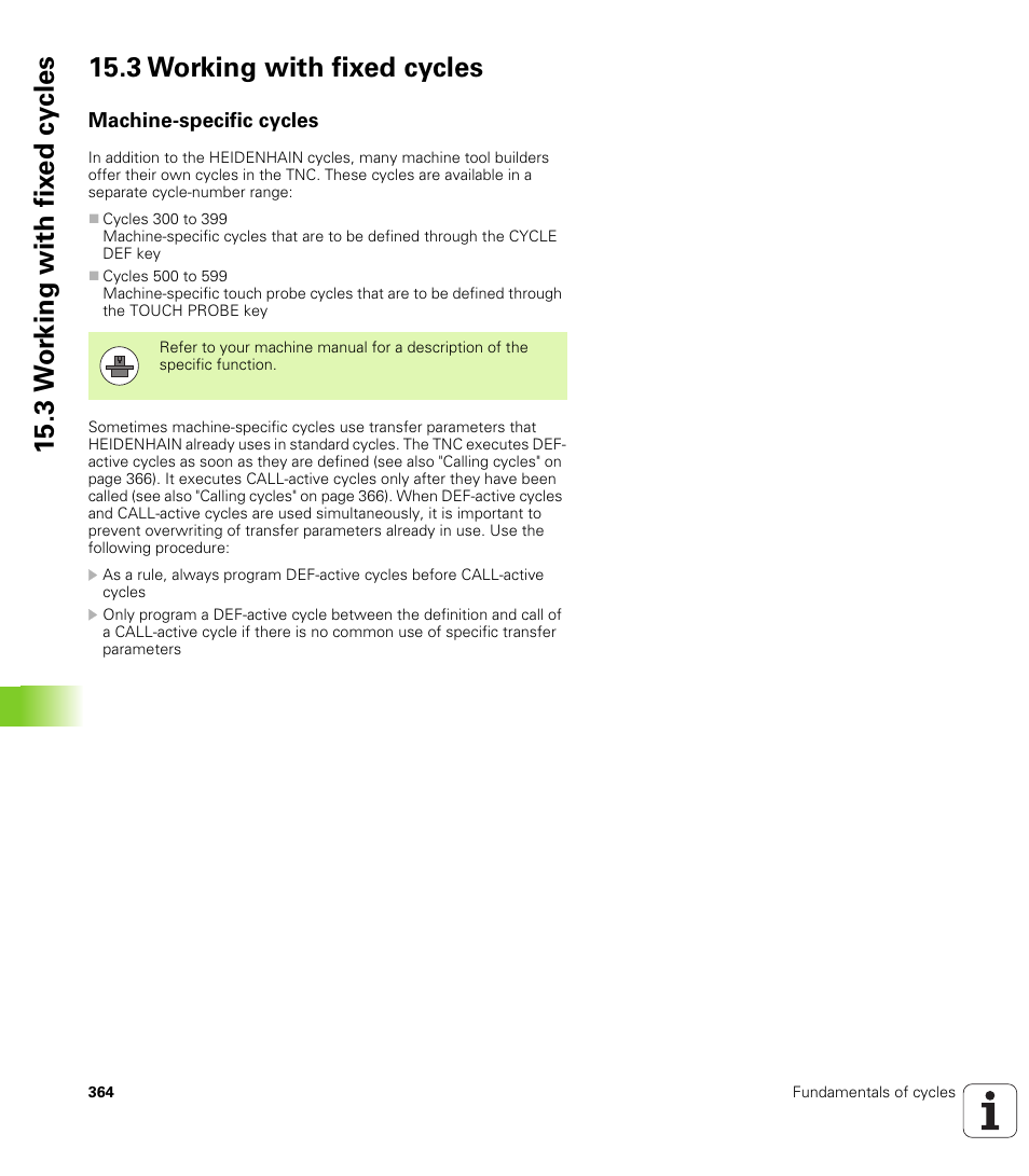 3 working with fixed cycles, Machine-specific cycles | HEIDENHAIN TNC 128 (77184x-01) User Manual | Page 364 / 505