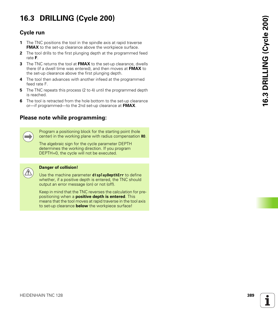 3 drilling (cycle 200), Cycle run, Please note while programming | HEIDENHAIN TNC 128 (77184x-01) User Manual | Page 389 / 505