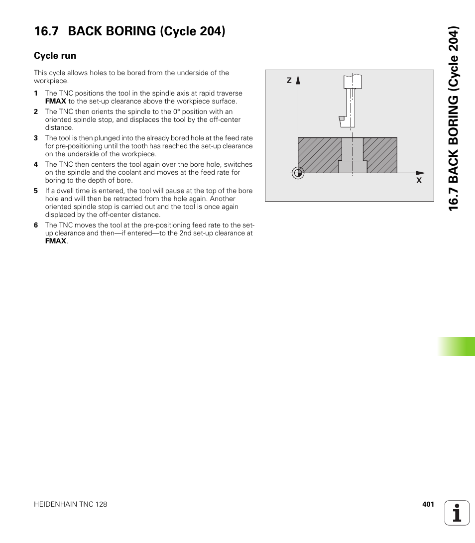 7 back boring (cycle 204), Cycle run | HEIDENHAIN TNC 128 (77184x-01) User Manual | Page 401 / 505
