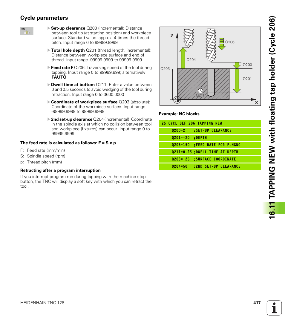 Cycle parameters | HEIDENHAIN TNC 128 (77184x-01) User Manual | Page 417 / 505
