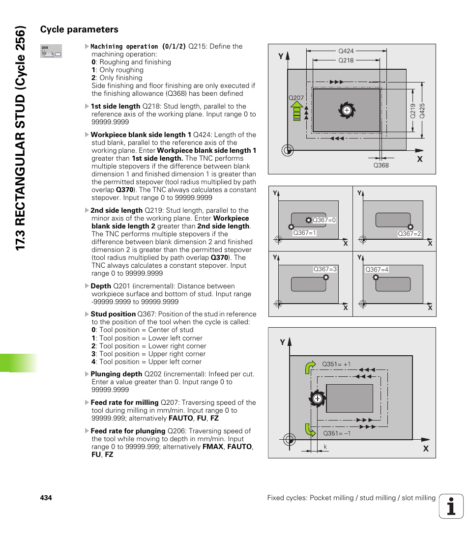 Cycle parameters, 3 rect angular s t ud (cy c le 256) | HEIDENHAIN TNC 128 (77184x-01) User Manual | Page 434 / 505