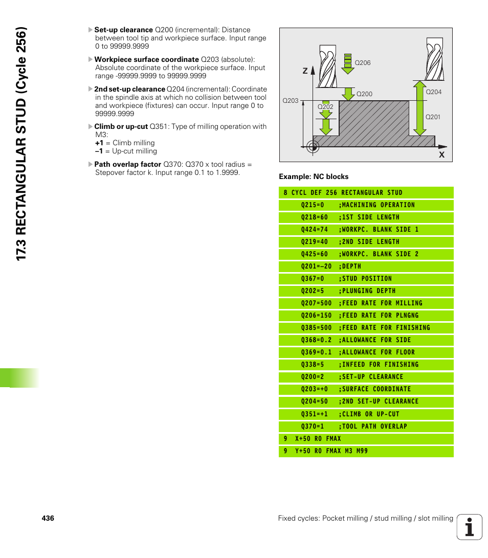 3 rect angular s t ud (cy c le 256) | HEIDENHAIN TNC 128 (77184x-01) User Manual | Page 436 / 505
