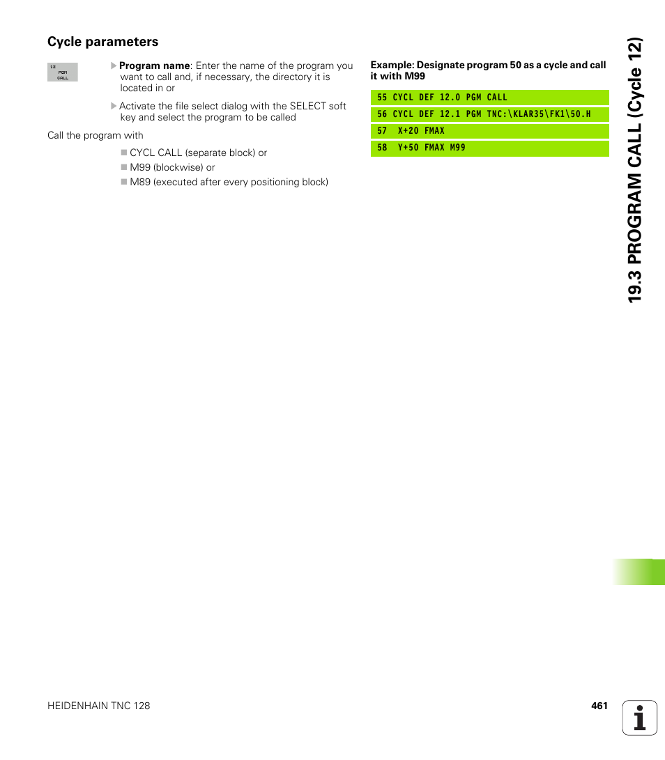 Cycle parameters | HEIDENHAIN TNC 128 (77184x-01) User Manual | Page 461 / 505