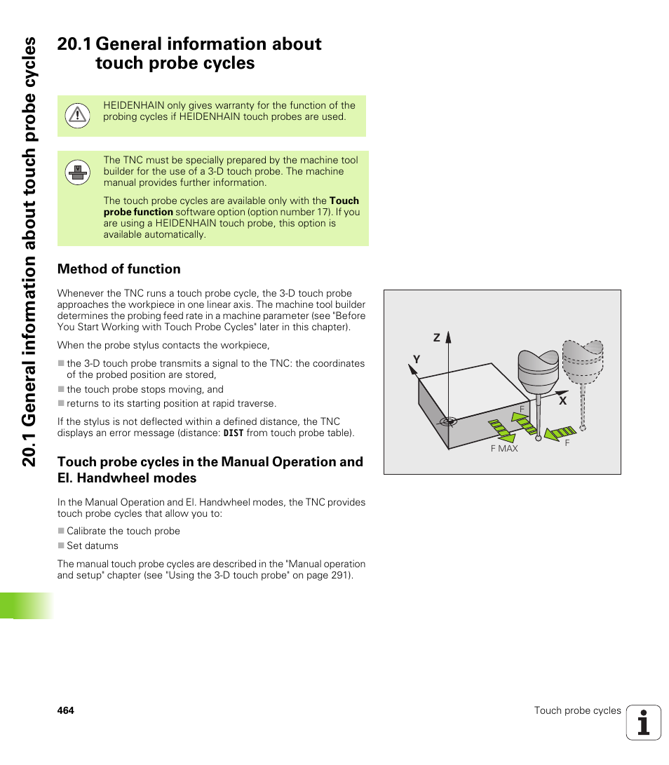 1 general information about touch probe cycles, Method of function | HEIDENHAIN TNC 128 (77184x-01) User Manual | Page 464 / 505