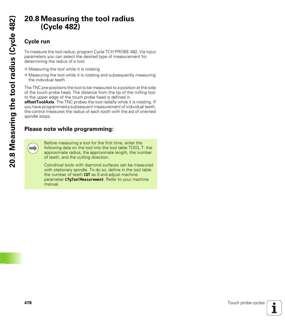 8 measuring the tool radius (cycle 482), Cycle run, Please note while programming | HEIDENHAIN TNC 128 (77184x-01) User Manual | Page 478 / 505