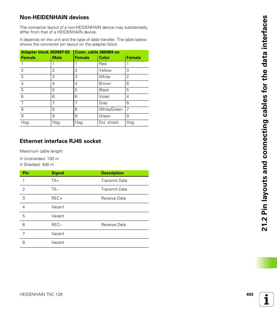 Non-heidenhain devices, Ethernet interface rj45 socket | HEIDENHAIN TNC 128 (77184x-01) User Manual | Page 493 / 505