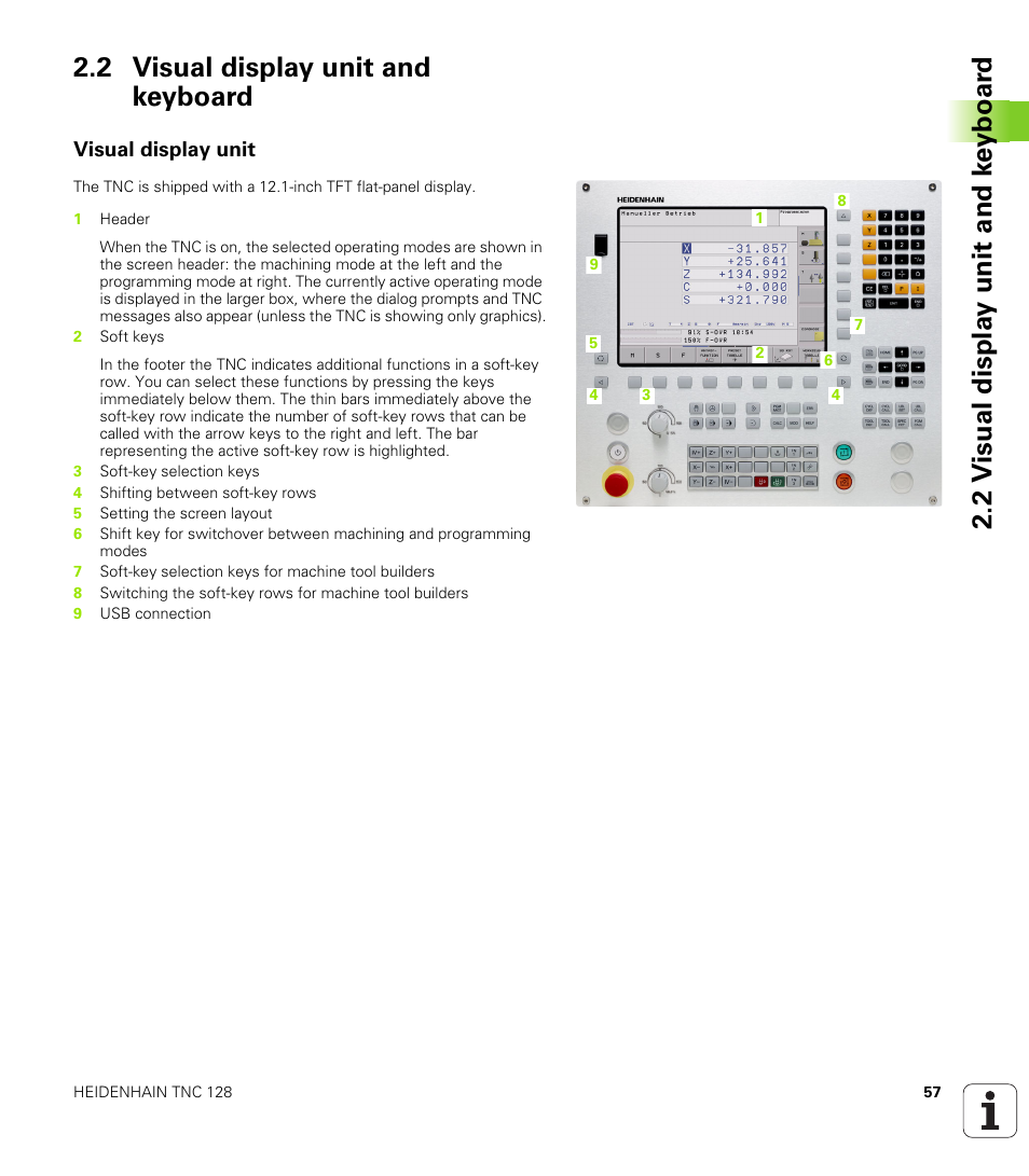 2 visual display unit and keyboard, Visual display unit | HEIDENHAIN TNC 128 (77184x-01) User Manual | Page 57 / 505