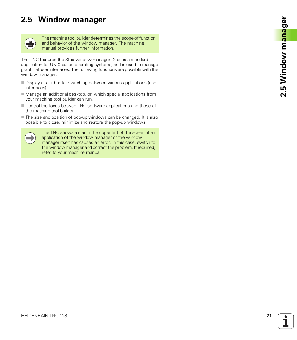 5 window manager, 5 windo w manag e r 2.5 window manager | HEIDENHAIN TNC 128 (77184x-01) User Manual | Page 71 / 505