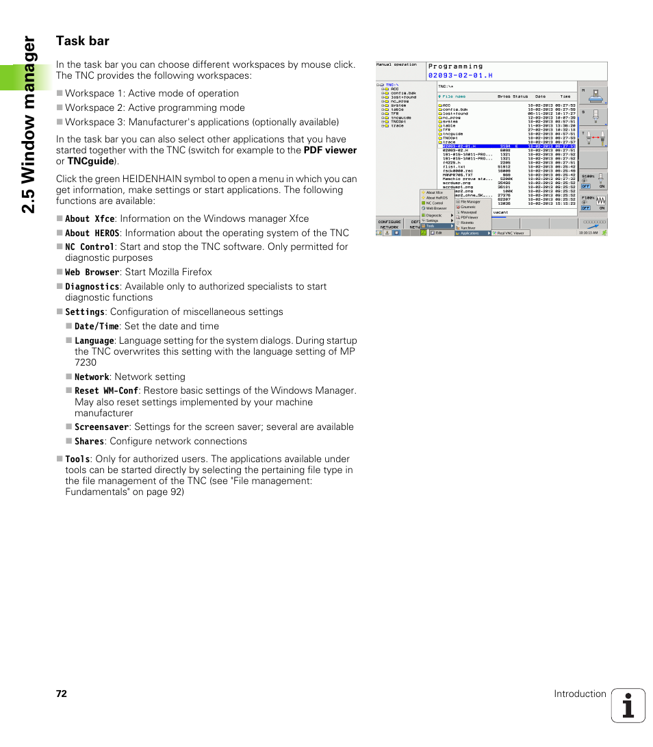 Task bar, 5 windo w manag e r | HEIDENHAIN TNC 128 (77184x-01) User Manual | Page 72 / 505