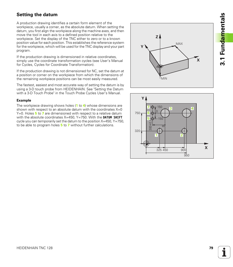 Setting the datum, 1 f undamentals | HEIDENHAIN TNC 128 (77184x-01) User Manual | Page 79 / 505