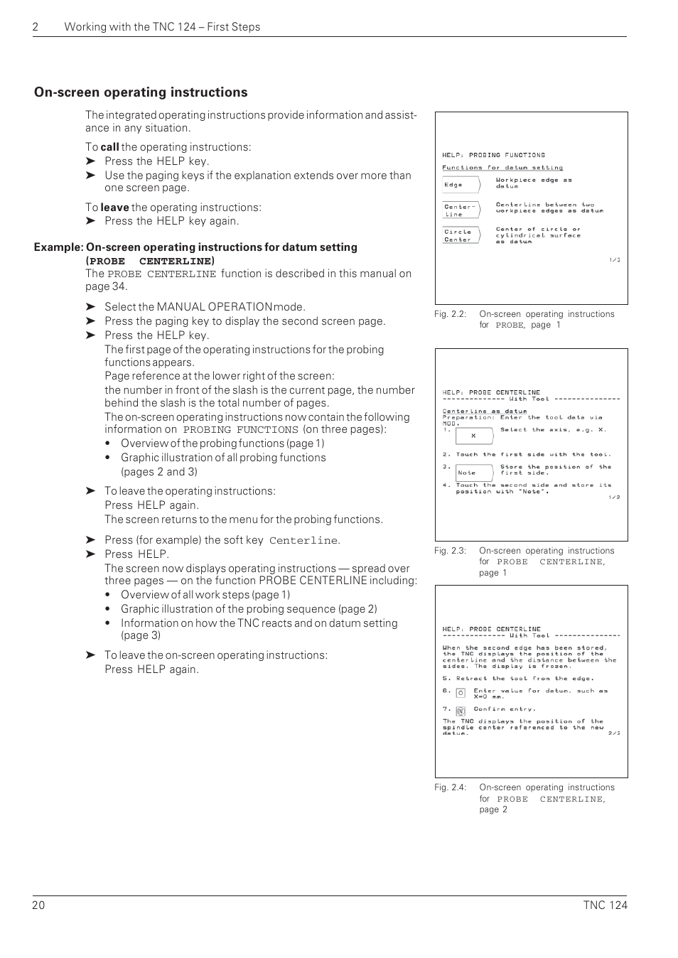 On-screen operating instructions | HEIDENHAIN NC 124 User Manual | Page 20 / 122