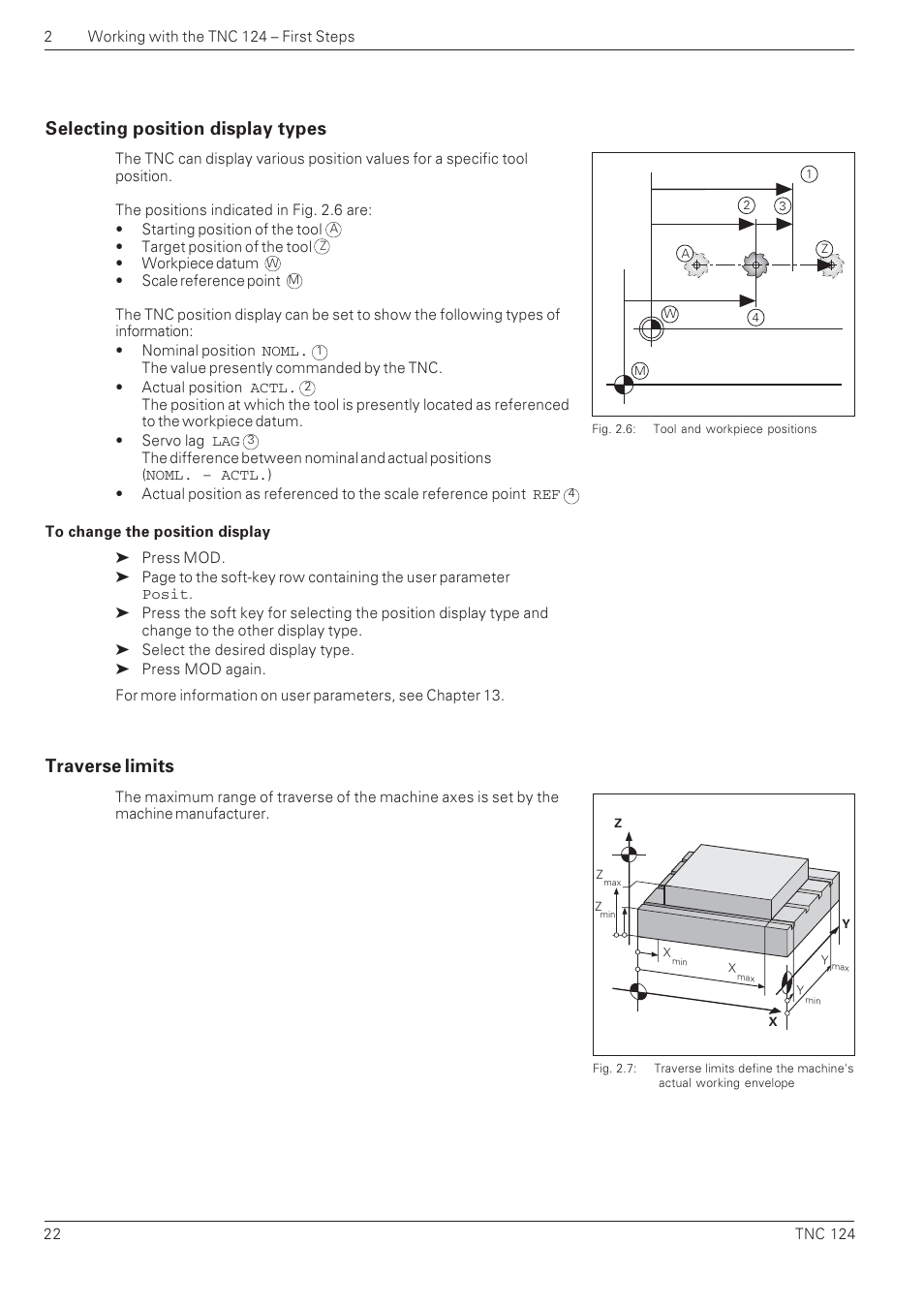 Selecting position display types, Traverse limits | HEIDENHAIN NC 124 User Manual | Page 22 / 122