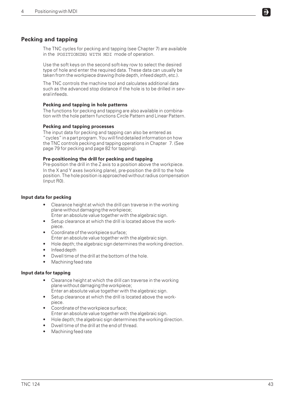 Pecking and tapping | HEIDENHAIN NC 124 User Manual | Page 43 / 122