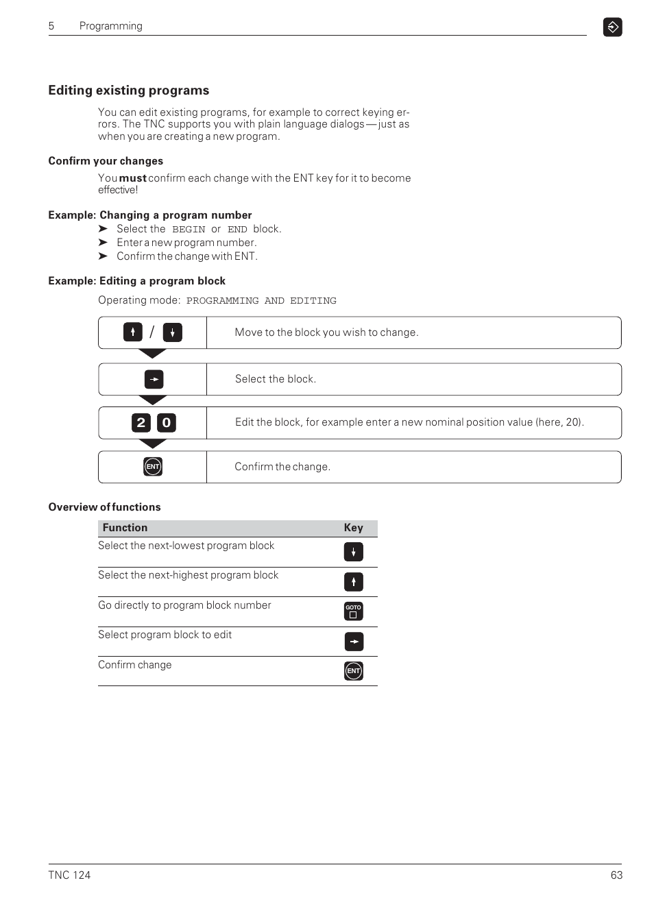 Editing existing programs | HEIDENHAIN NC 124 User Manual | Page 63 / 122