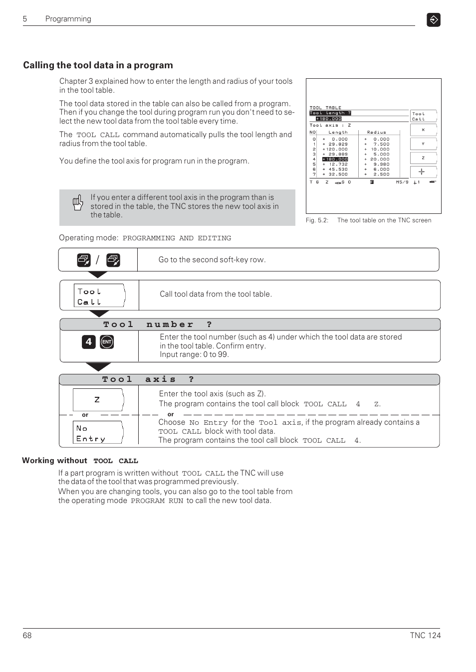 Calling the tool data in a program | HEIDENHAIN NC 124 User Manual | Page 68 / 122